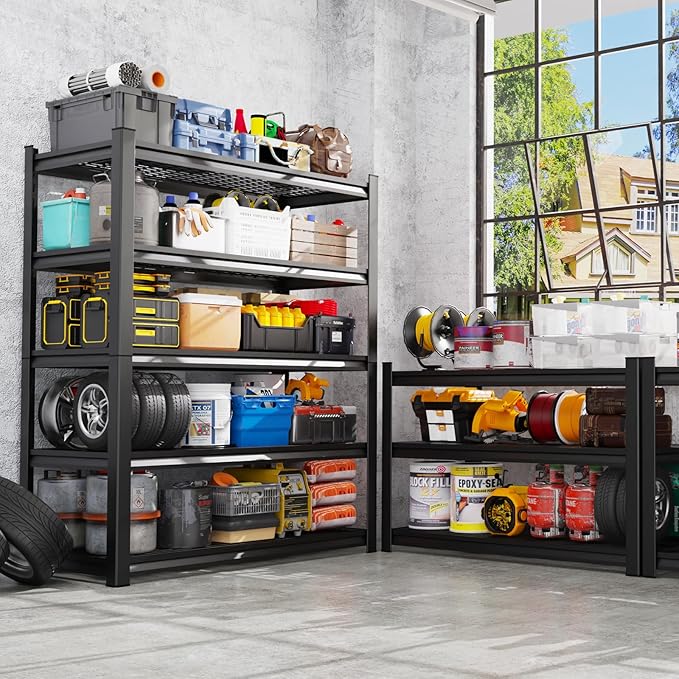Set of 2 Garage Shelving Heavy Duty Storage Shelves, Adjustable Metal Shelving Unit, Utility Garage Organizer Shelf for Basement, Pantry, Warehouse, Supermarket, 45.6" W x 19.7" D x 78" H