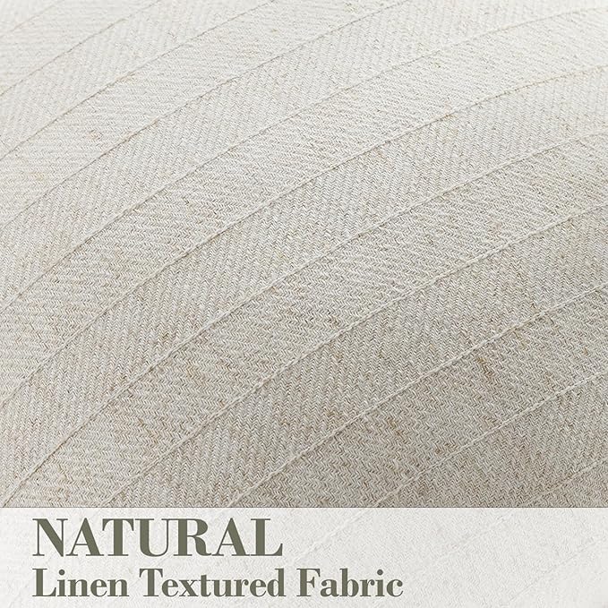 DEZENE 16x16 Linen Pillow Covers Beige Pack of 2 Farmhouse Boho Neutral Accents Striped Textured Square Decorative Throw Pillow Cases for Living Room Couch Bed Home Decor