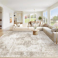 Area Rug 10x12 Washable Rug, Vintage Boho Medallion Rugs Non-Slip Soft Low Pile Large Distressed Rug Indoor Retro Carpet for Living Room Bedroom Dining Room Home Office (Taupe, 10'x12')