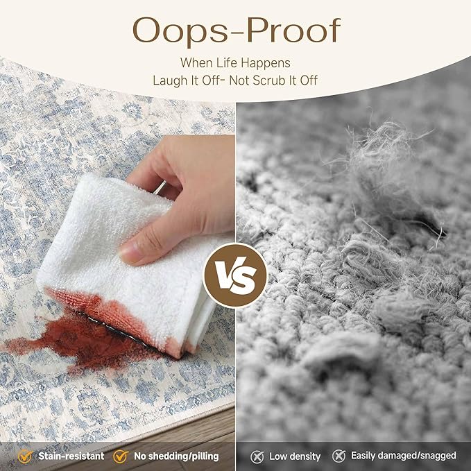 3x4 Washable Neutral Area Rug Blue Vintage Entryway Office Carpet Non-Slip Soft Low Pile Farmhouse Throw Rug for Entrance Living Room Bathroom Dining Room