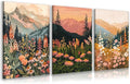 KBKBART Boho Colorful Landscape wall art Set of 3, Wildflower Mountain Wall Decor Vintage Floral Forest Paintings Rustic Nature Pictures Canvas Prints for Living Room Bedroom Dining Room 12x16 Inch
