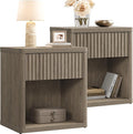 SICOTAS Night Stand Set of 2 Nightstands with Drawer Storage Fluted Bed Side Table End Table Large Modern Wide Bedside Stand Mid Century Night Stands for Bedroom Living Room Sofa Office, Grey Alder