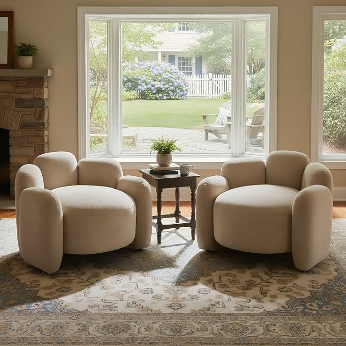 Hyfirm Mid-Century Modern Accent Chairs, Set of 2 (Pair) Upholstered Barrel Side Chairs with Solid Wood Base, Scandinavian Comfortable Reading Seating for Living Room, Bedroom, Study, Apartment