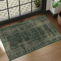 Dark Green 2x3 Small Entryway Rug, Distressed Vintage Front Door Mat Indoor Entrance Washable Low Pile, Kitchen Bathroom Throw Area Rugs Non Slip, Moody Decor Small Carpet for Bedroom