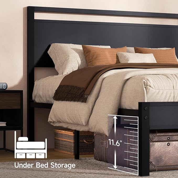 Z-hom Easy Assembly Sturdy Metal Platform Bed, Full Size Bed Frame with Headboard & Footboard, Anti-Slip & Silent Support, No Box Spring Needed with Underbed Storage, Modern Bedroom Furniture, Black