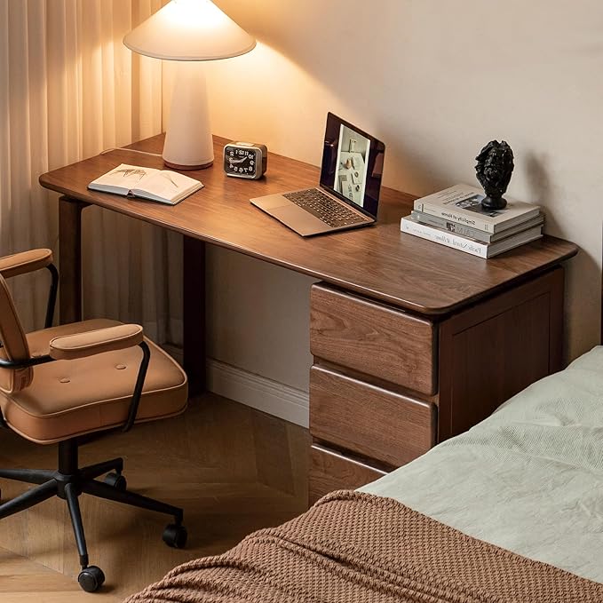 Computer Desk, Home Office Desk, Mid Century Modern Writing Desk with File Drawer for Study PC Desks 47" W