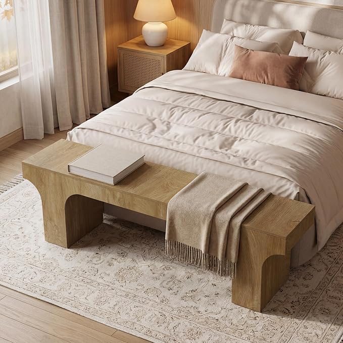 LITTLE TREE 63" Dining Bench, Long Wood Bench for Dining Table, Farmhouse Entryway Bench for Hallway, Living Room, End of Bed, Kitchen