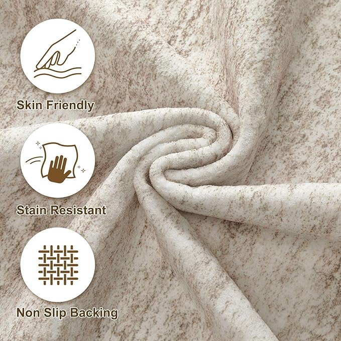 cotiled Large Area Rugs for Living Room, Machine Washable Rugs with Non Slip Backing Modern Neutral Abstract Rugs Stain Resistant Distressed Carpets for Home Office Decor (3x5 Beige/Brown)