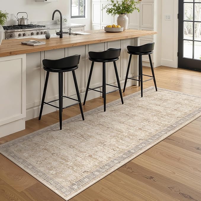 Neutral 2x7 Runner Rug Non Slip, Vintage Earth Tone Entryway Rugs for Inside House Mudroom, Kitchen Runner Rugs Non Skid Washable, Carpet Runner for Bathroom Laundry Room Bedroom Farmhouse
