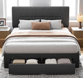 Pipishell Full Bed Frame with 2 Storage Drawers, 12 Sturdy Legs, Solid Wooden Bed Base with Upholstered Headboard for 6″ to 14″ Mattresses, 1300 lbs High Weight Capacity, Easy Assembly, Dark Gray