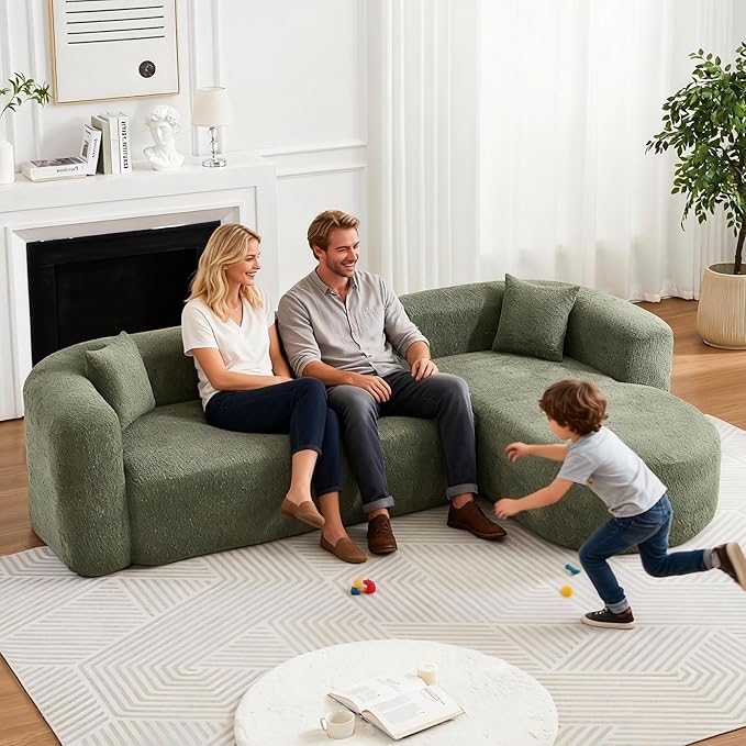 109.4" Sectional Couch with L-Shaped Chaise, Boneless Modular Sectional Sofa, Soft Chenille Sofa with Deep Seat for Living Room, No Assembly (Right-Facing Chaise, Green) | Breaathable Material