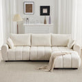 112" Mid Century Modern L Shaped Couch, 3 Seater Modular Sectional Sofa with Movable Ottoman, Deep Seat and Solid Wood Legs, Cloud Couch for Living Room, Chenille Tufted Sofa, Beige