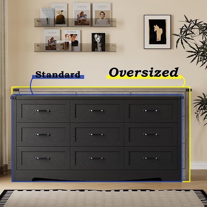 BORNOON 9-Drawer Dresser for Bedroom, Modern Wooden Chest of Drawers with Metal Handles, Anti-Tipping Design, Sturdy and Stable Storage Organizer for Living Room, Entryway, Home Office