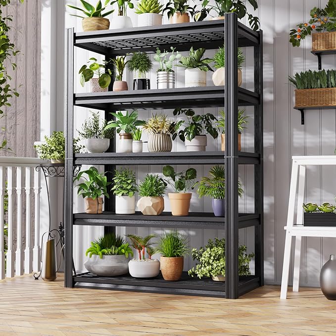 3Pack 5 Tier Heavy Duty Garage Shelving,2500LBS Adjustable Metal Storage Shelves, Boltless Industrial Shelving Unit for Garage, Basement, Warehouse, Pantry, Closet, Kitchen, 78"x 46"x 20" Black
