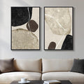 Framed Neutral Abstract Wall Art Set of 2, Modern Black Beige Brown Canvas Prints Paintings Artwork for Walls, Minimalist Stone Shape Pictures for Bedroom Dining Room Living Room Wall Decor 16x24 In