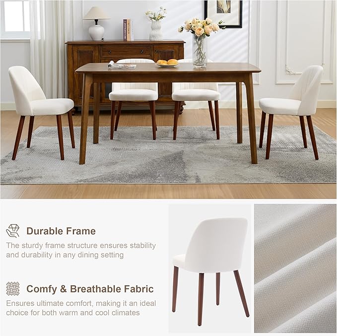 GarveeHome Wooden Dining Chairs Set of 8, Upholstered Kitchen Dining Room Chairs with Padded Seat and Wood Legs, Modern Fabric Side Dinner Chair for Kitchen, Dining Room, Restaurant, Cafe, Beige