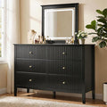 RoyalCraft Black Vanity Desk with Lighted Mirror, Fluted Makeup Vanity Table with 3 Lighting Modes, Modern Wood Dressing Table with 6 Drawers for Bedroom
