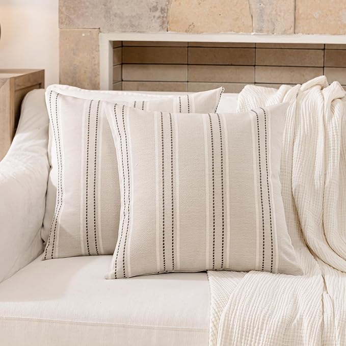 Hckot Throw Pillow Covers 24x24 Set of 2 Charcoal Pillow Covers Farmhouse Decorative Pillows Textured Linen Square Cushion Covers for Sofa Couch Bed Living Room Decor(Charcoal)