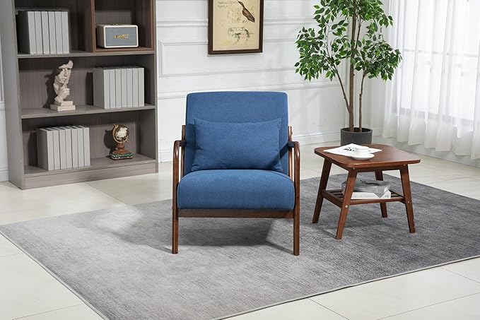 KEIKI Mid Century Modern Accent Chair, Modern Armchair with Sleek Wood Frame, Comes with Comfort Waist Pillow, Boho Decor