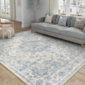 4x6 Washable Neutral Area Rug Blue Vintage Entryway Office Carpet Non-Slip Soft Low Pile Farmhouse Indoor Throw Rug for Living Room Bathroom Dining Room