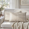 HOMEIDEAS Decorative Plaid Throw Pillow Covers 20x12 Set of 2, Tan Farmhouse Pillow Covers, Neutral Faux Linen Cushion Covers for Couch Sofa Bed Home Decor