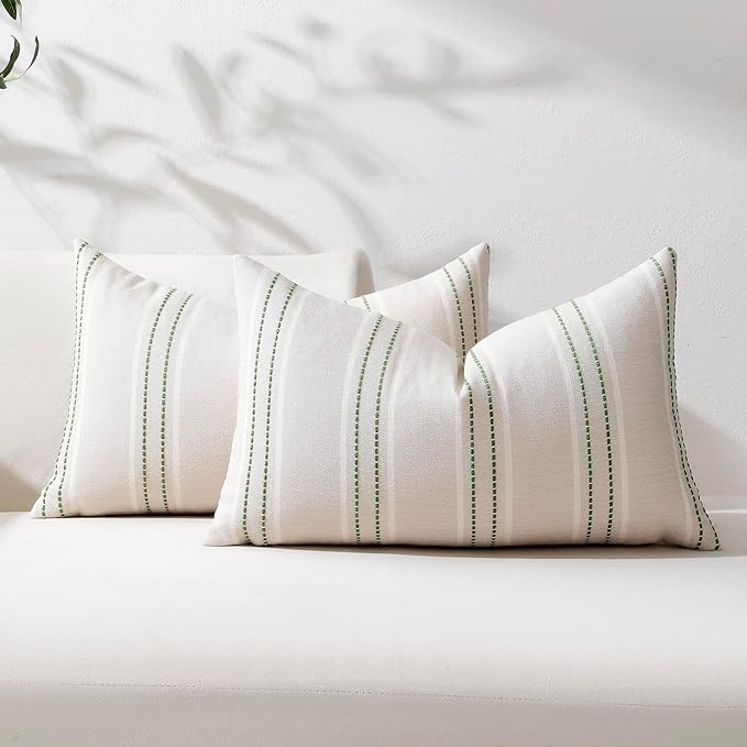 Hckot Spring Throw Pillow Covers 12x20 Set of 2 Grass Green Pillow Covers Farmhouse Decorative Pillows Textured Linen Square Cushion Covers for Sofa Couch Bed Living Room Decor(Grass Green)