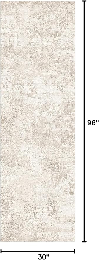 Art&Tuft Runner Rug Non-Slip - 2‘6" x8' Washable Hallway Runner Rug, Low-Pile Rugs Runners, Soft Distressed Carpet Runners for Hallway Bedroom Bathroom Kitchen Laundry Living Room, Beige