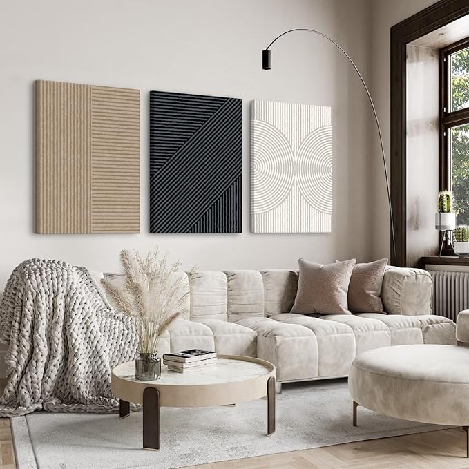 Modern Abstract Pictures Wall Art Boho Neutral Canvas Wall Art Minimalist Line Wall Decor Beige Black Brown Artwork Abstract Modern Painting Prints for Living Room Bedroom 16x24x3 Inch Wrapped Canvas
