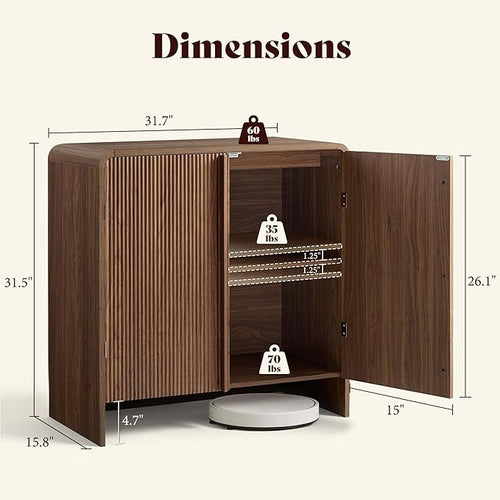 AMERLIFE 2-Piece Fluted Buffet Cabinet with Storage, Modern Sideboard Cabinet with Doors & Adjustable Shelf, Console Table & Credenza for Living Room, Kitchen & Entryway, Brown