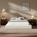 RECCI AirFrame Queen Bed Frame, Cloud Upholstered Platform Bed Frame, 5 Inch Fully Boxy Foam Cushioned, Square Shape Base, No Box Spring Needed, Easy Assembly | Beige Chenille, Soft Low-Profile