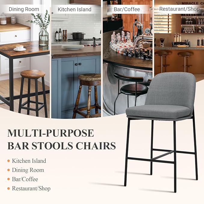 COLAMY Counter Height Bar Stools Set of 4, 25 Inch Modern Fabric Kitchen Island Stools with Back, Upholstered Counter Barstools Armless Bar Chairs with Metal Legs for Island Dining Room Bar,Dark Grey