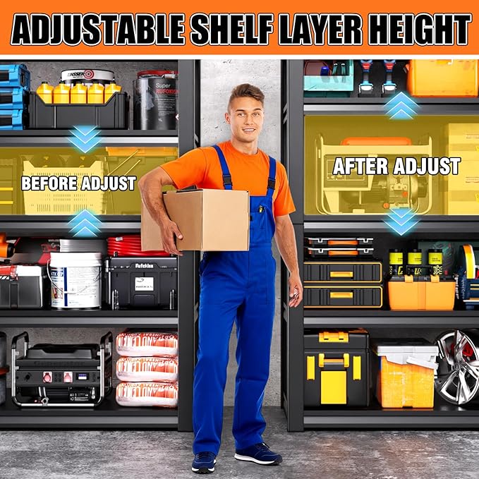 46''W Garage shelving,3000lbs AdjustableTall Heavy Duty Shelving,5T Garage Shelves ,Storage ShelvesUnit，Metal Standing Shelf Units， Utility Rack For Kitchen Warehouse Industrial Basement 71*46*20