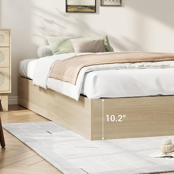 GarveeHome Twin Size Wood Platform Bed Frame with 2 Storage Drawers, Wooden Bed Frame Without Headboard, Wood Slat Support, No Box Spring Needed, Easy Assembly