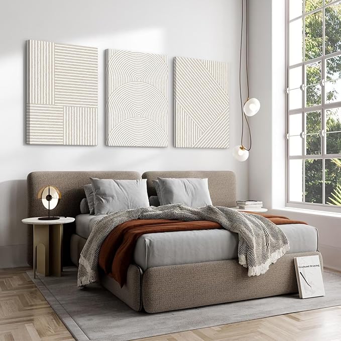 Beige Abstract Wall Art Pictures Boho Modern Canvas Wall Decor Neutral Line Wall Art Minimalist Art Abstract Beige Prints Painting Modern Artwork for Living Room Bedroom 24x36x3 Inch Ready to Hang