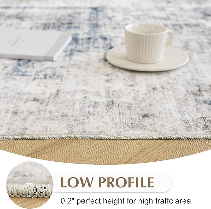 FMFUNCTEX 2x6 Runner Rug Washable Brown Blue Neutral Modern Abstract Entryway Non Slip Low Pile Soft Accent Hallway Indoor Carpet for Kitchen Living Room Bedroom Bathroom Laundry Entrance Bedside