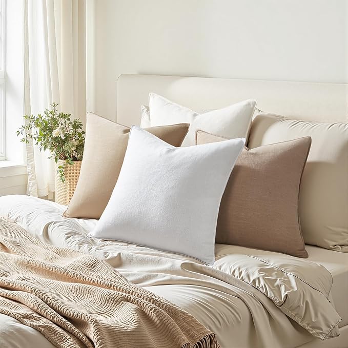 Pack of 4,Decorative Linen Soild Throw Pillow Covers Soft Accent Cushion Case Boho Farmhouse Neutral Pillowcase for Couch Sofa Bedroom Living Room Home Decor 12 x 20 Inch Brown