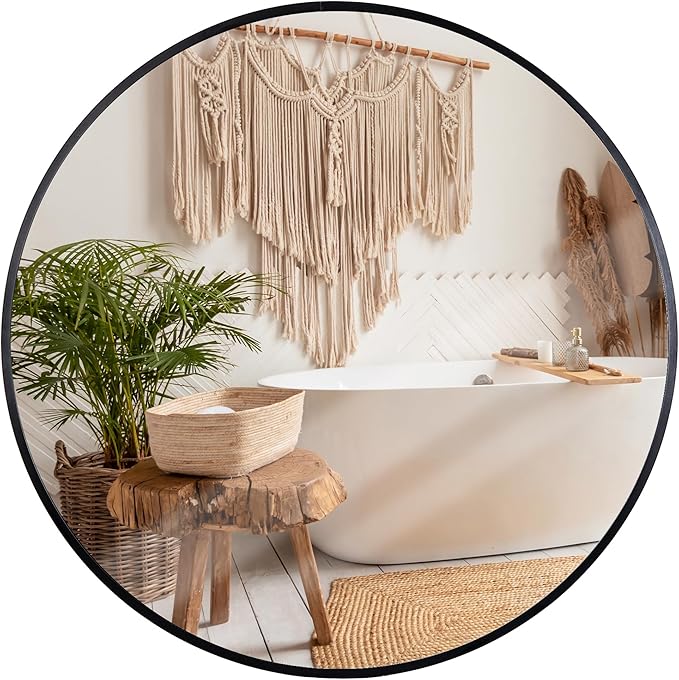 Smartxchoices 30 Inch Round Mirror, Metal Frame Wall Mirror Mounted Circle Mirrors, Vanity Mirror Modern Minimalist Wall Décor for Entryway, Bathroom, Washrooms, Living Rooms, Bedrooms