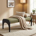 LukeAlon Extra Long 51-Inch Upholstered Storage Bench with Green Linen Fabric & Black Rubber Wood Legs for Kitchen Table, Bedroom, Entryway