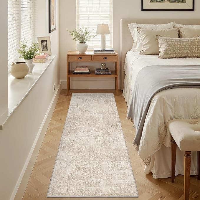 Art&Tuft Runner Rug 2'6"x6' - Anti-Slip Backing Abstract Runner Rug No Slip, Stain Resistant Runners for Hallways, Kitchen, Living Room, Foldable Machine Washable Area Rug (2'6"x6', Beige)