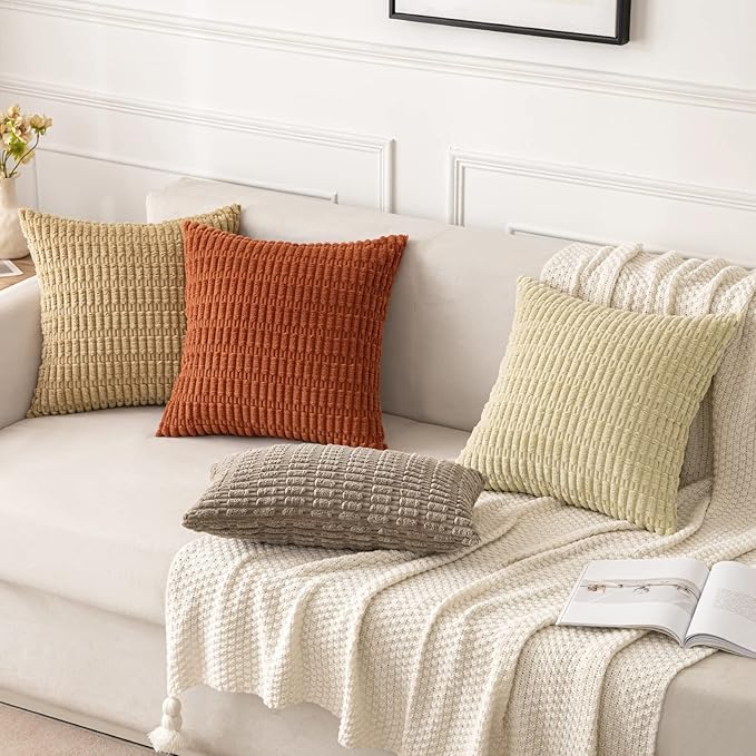 MIULEE Pack of 2 Corduroy Decorative Throw Pillow Covers 16x16 Inch Soft Boho Striped Pillow Covers Modern Farmhouse Home Decor for Sofa Living Room Couch Bed Rust