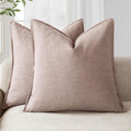Foindtower Set of 2, Decorative Linen Soild Throw Pillow Covers Soft Accent Euro Cushion Case Boho Farmhouse Pillowcase for Chair Couch Sofa Bedroom Living Room Home Decor 16 x 16 Inch Dusty Pink