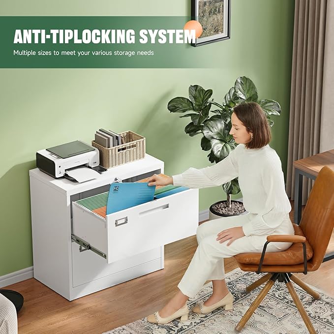 Letaya 2 Drawer File Cabinets with Lock,Metal Lateral Filing Storage Cabinet Printer Stand,White Steel Home Office Cabinet for Hanging Files Letter/Legal/A4 Size (White, H27.95×W28.35×D15.74)