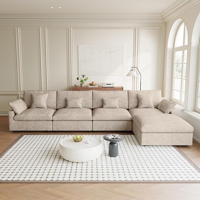 155.9" L Shape Cloud Modular Couches for Living Room, Modern Sectional Sofa with Chaise Ottomans, Deep Seat Couch Cushion Covers Washable&Removable, Sectional Sofas for Home Office Apartment (Khaki)