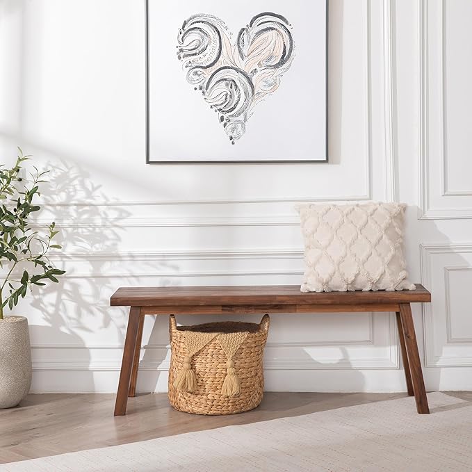 VICTORY RELAX Solid Wood Bench - Minimalist Design, Acacia Wood Construction, Brown Color, Versatile for Entryway, Living Room, Bedroom & Outdoors, Easy Assembly & Weather-Resistant