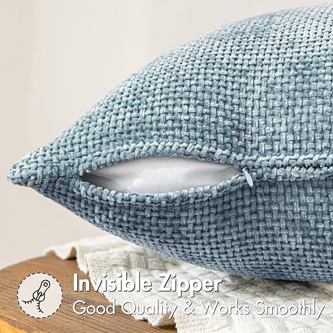 MIULEE Pack of 2 Light Blue Throw Pillow Covers 18x18 Inch Coastal Summer Modern Boho Accent Decorative Pillow Covers Soft Chenille Farmhouse Cushion Covers for Home Decor Couch Bed Sofa Living Room