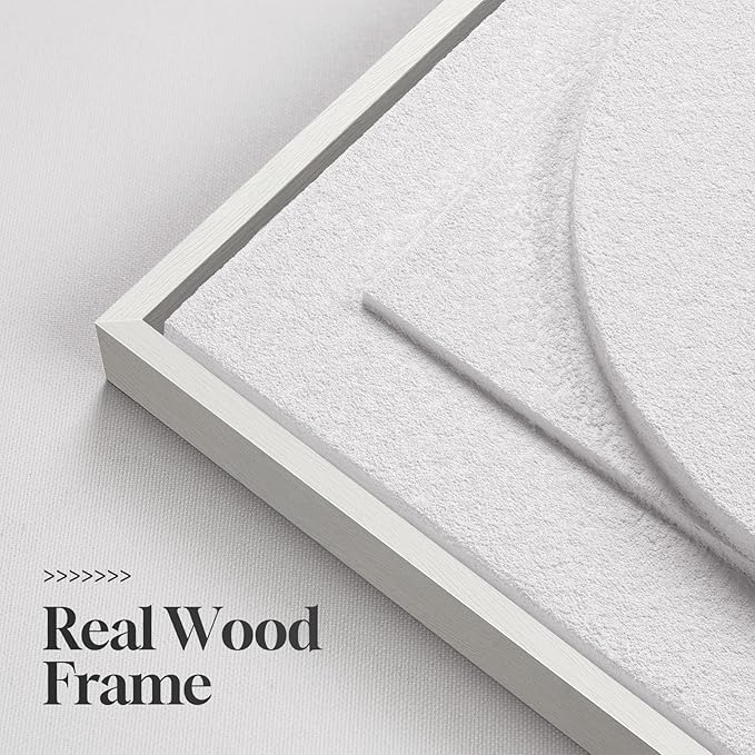 Large 3D Textured Framed White Abstract Wall Art for Living Room, Set of 2 Modern Sandstone Artwork for Walls, White Minimalist Geometric Block Pictures for Bedroom Hallway Office Wall Decor 24x36 In