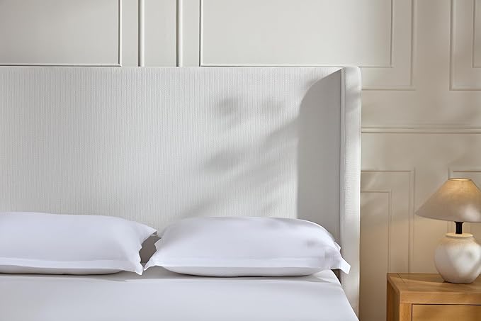 Upholstered Bed Frame King Size, 54" Tall Headboard Wingback Upholstered Platform Bed Frame for Adults Bedroom Strong Wood Slats Support/No Box Spring Needed/Easy Assembly, Cream White