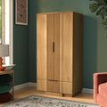 Yechen 67" Fluted Armoire Wardrobe Closet with Doors and Drawer, Wooden Wardrobe Closet Cabinet with Adjustable Shelve, Modern Small Armoires Storage Clothes, Coats for Bedroom, Natural