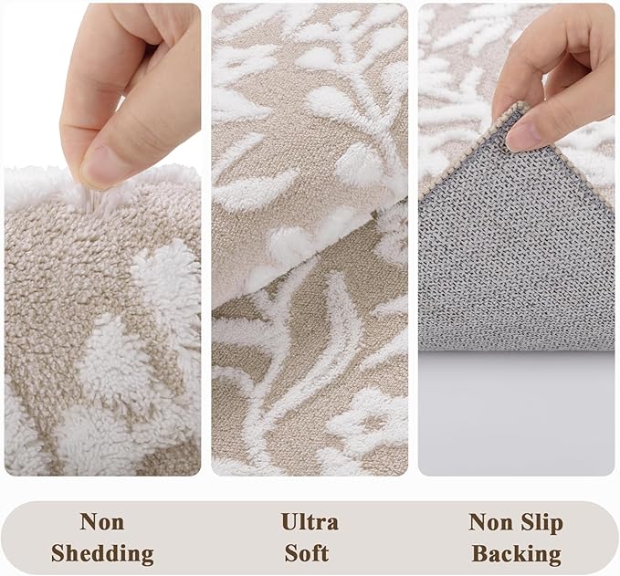 Vaukki 8x10 Area Rug for Living Room, Soft Fluffy Washable Modern Floral Indoor Floor Mat, Non Slip Shaggy Boho Accent Throw Carpet for Bedroom, Living Room, Nursery and Dining Room, Beige and White