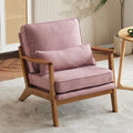 Karl home Accent Chair Wide Armrest Mid-Century Lounge Chair Linen Fabric Armchair with Lumbar Pillow & Solid Wood Frame for Living Room, Bedroom, Balcony, Pink